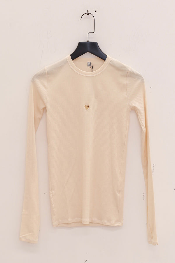 BASERANGE 25 Early Spring French organic cotton hollow heart-shaped long-sleeved T-shirt BAS-TOHLS-RB-000-UNDYED